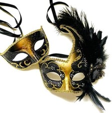 Couples Masquerade Ball Mask Pair Feather Mardi Gras Party Prom Valentines Gift