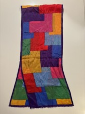 VTG 60s 70s Oscar De La Renta Silk Geometric Multicolor Scarf Wrap 50    x 10   