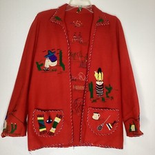 Vintage Hand Embroidered Red Jacket Southwestern OOAK Sm