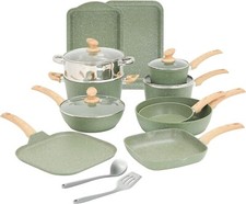 17 Piece Cookware Set Nonstick Kitchen Cooking Pots Black Granite Pots and Pans