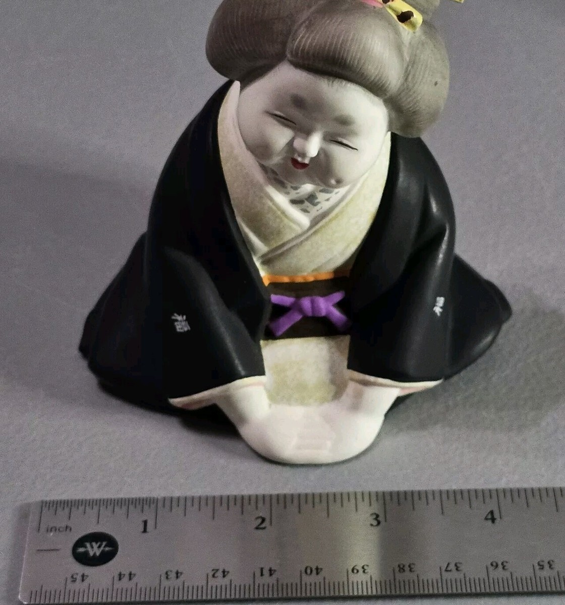 ⭐︎kotofuku様⭐︎ VTG Japanese Doll Otafuku Ofuku Clay Figure Kimono Cute 💜 Purple