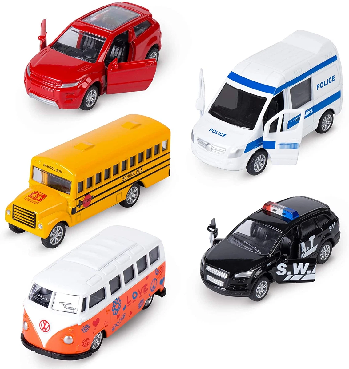 Toy Cars Set of 5 Openable Doors Pull Back Car Gift Pack for Kids Official C