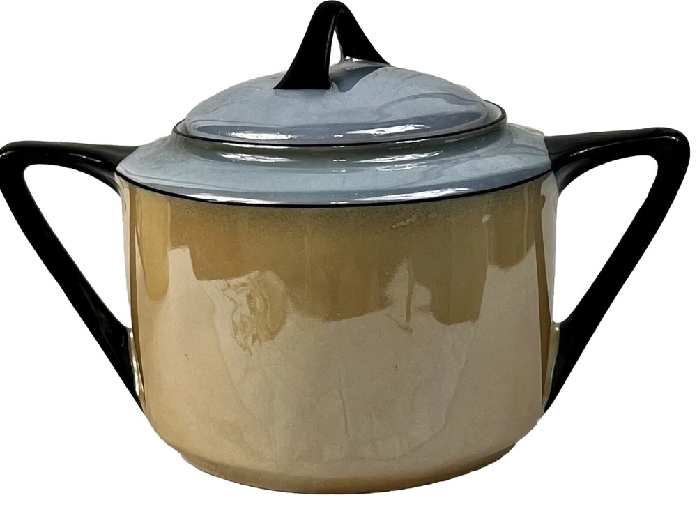 Vintage Art Deco Peach & Gray Lusterware Tea/Snack Bavaria Creamer & Sugar Set - Thumbnail 2