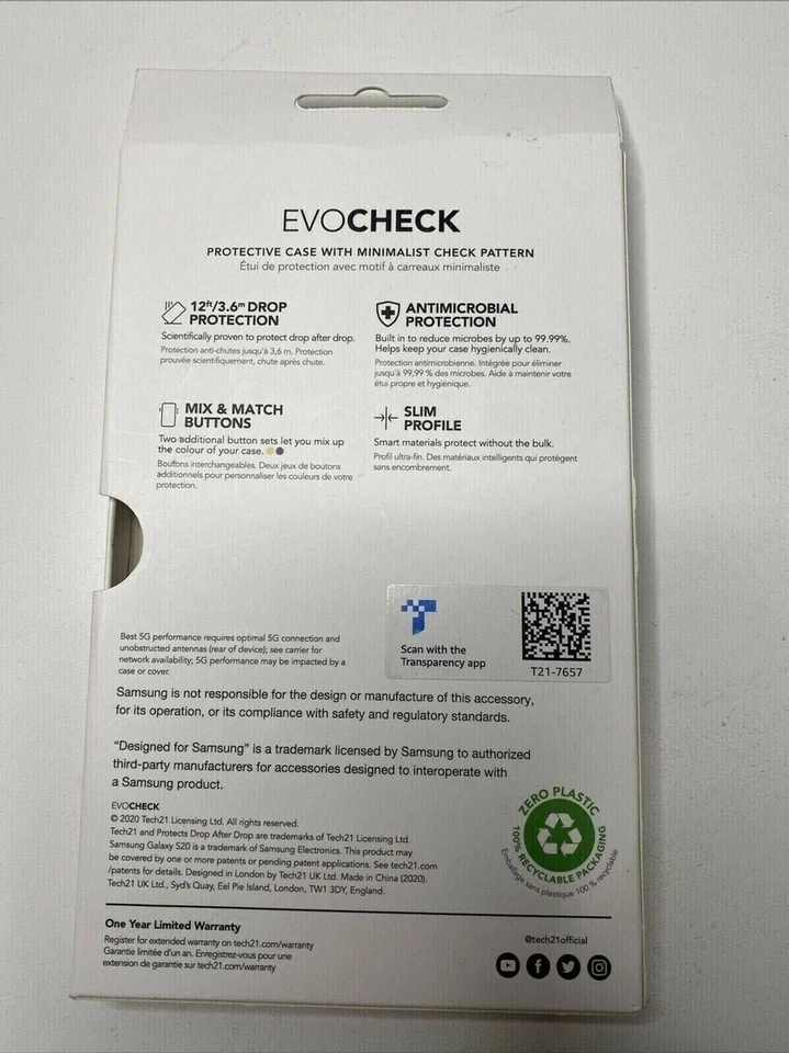 NEW Tech21 EvoCheck for Samsung Galaxy S20 (Smokey Black) Mix & Match Buttons - Imagem 4 de 4