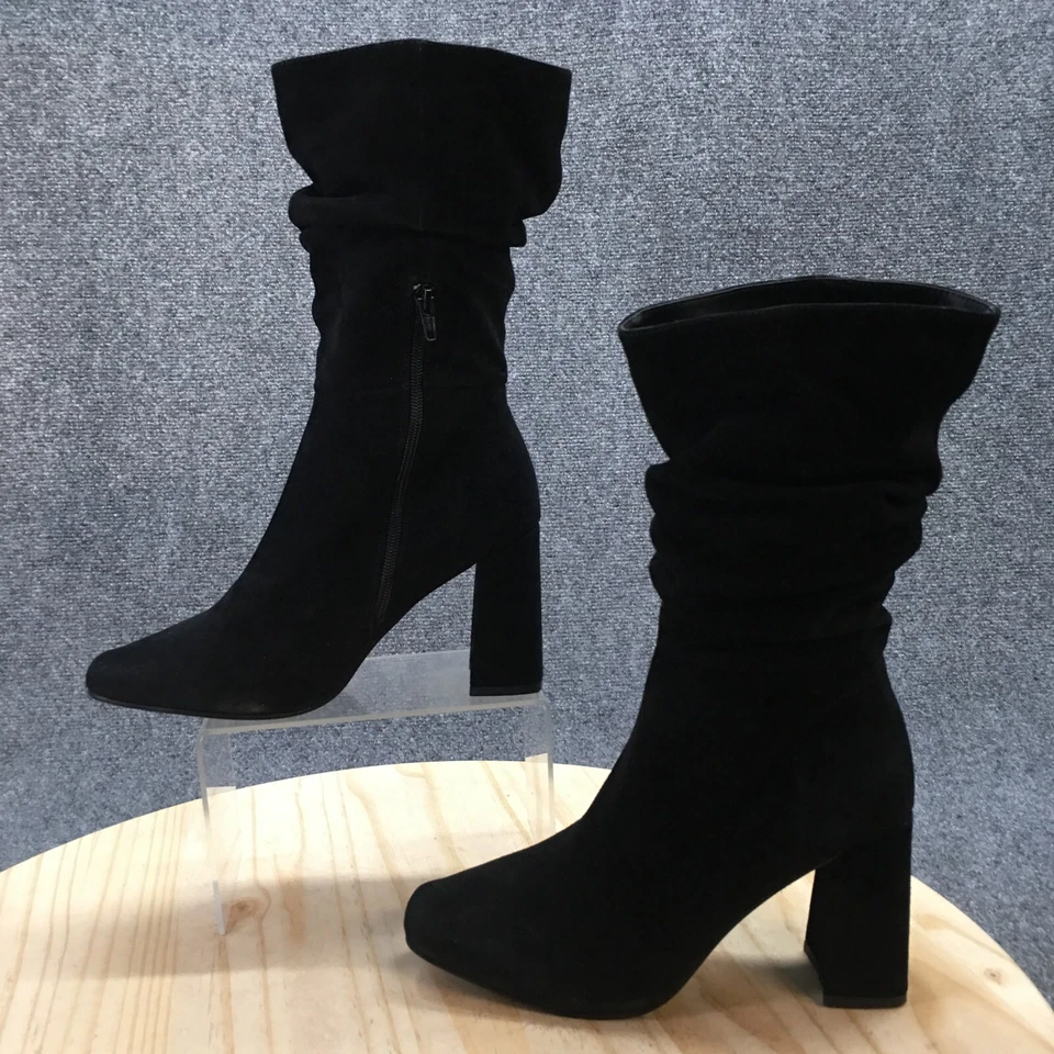 Steve Madden Boots Womens 8.5 Malaga Mid Calf Block Heels Square Toe Black Suede - Image 2 of 4