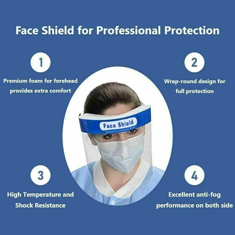 Safety Full Face Shield Reusable Washable Protection Cover Face Mask Pack of 5