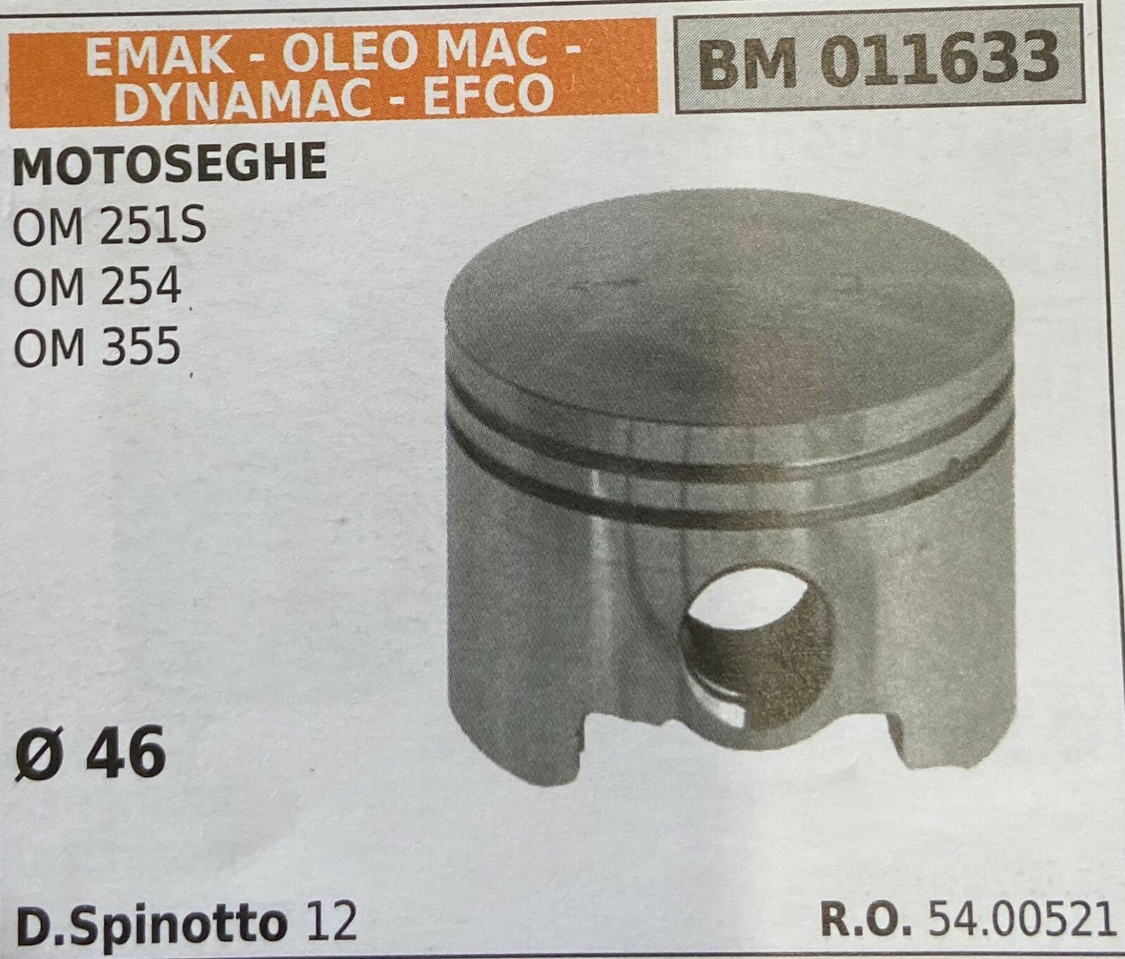 Kit Pistone 46mm per Motosega Oleo Mac Efco Dynamac BM011633 - Offerta