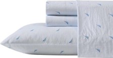 Nautica - Queen Sheets, Cotton Percale Bedding Queen, Boat Stripe Pale Blue