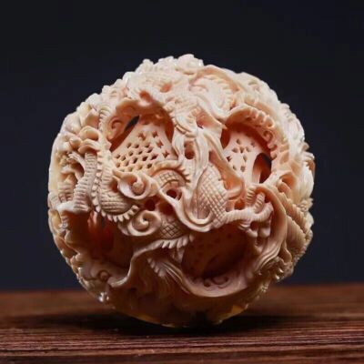 New Pair Chinese Carved 3 Layer Dragon Phoenix Puzzle Ball Collections Gifts