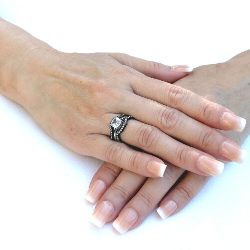 His & Hers 4 PCS Black IP Stainless Steel Wedding Ring Set Mens Matching Band - 第 5/9 張圖片