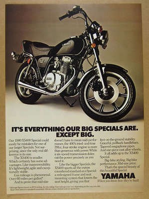 1980 Yamaha XS400 SPECIAL xs 400 motorcycle photo vintage print Ad