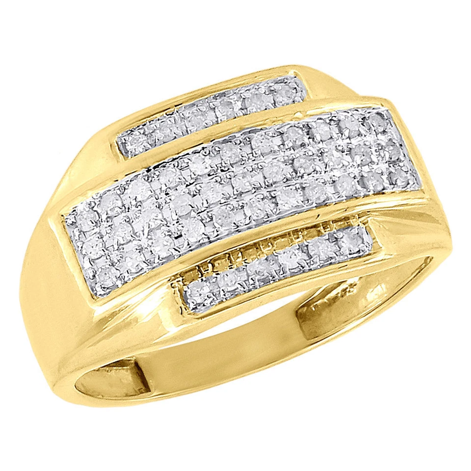 Alianza de boda anillo meñique pavé de diamantes de corte redondo de oro amarillo de 10 quilates para hombre de 0,33 quilates