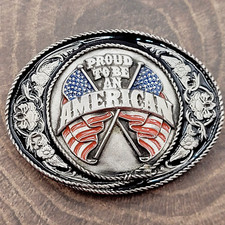 PROUD TO BE AN AMERICAN Siskiyou Colorful and Patriotic Belt Buckle USA Made