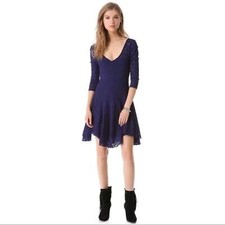 Free People Katya Paisley Lace Blue Asym Dress