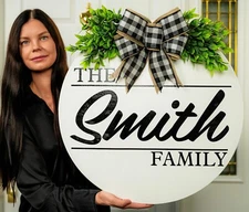 Front Door Decor Sign Last Name Initial Personalized Door Wreath Hanger Custom