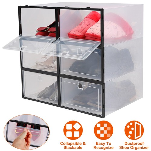 12/18 Foldable Shoe Storage Box Clear Plastic Stackable Sneaker Closet Organizer - Picture 2 of 39