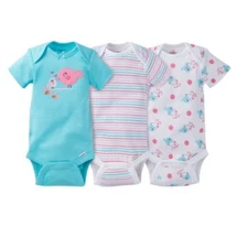 Gerber Baby Girl 3-Piece Aqua Birds Onesies Size 0-3M; Baby Clothes Shower Gift