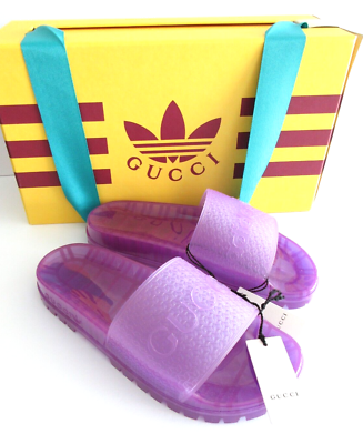 NEW GUCCI X ADIDAS LADIES RUBBER LOGO SLIDE PLATFORM SANDAL 721228