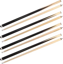 Set of 4 Pool Cues 58″ Billiard House Bar Cue Sticks, 2-Piece Pool Cue