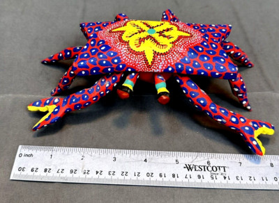 VTG Oaxacan Alebrije Crab Hand Carved & Painted Folk Art 8.5  Colorful Nautical