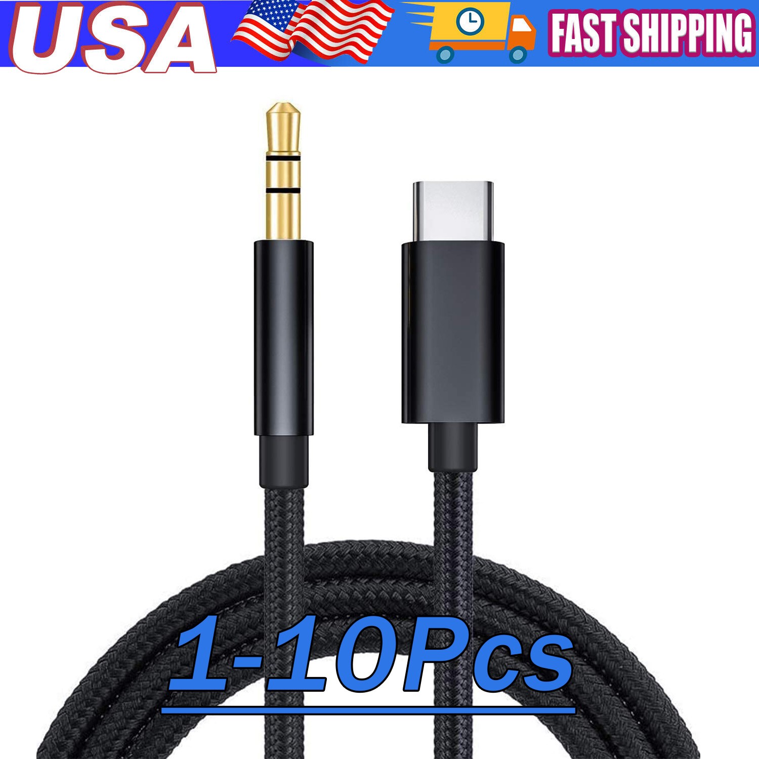 TypeC to Aux Cable USB Type-C Male To 3.5mm Cord Car AUX Mus