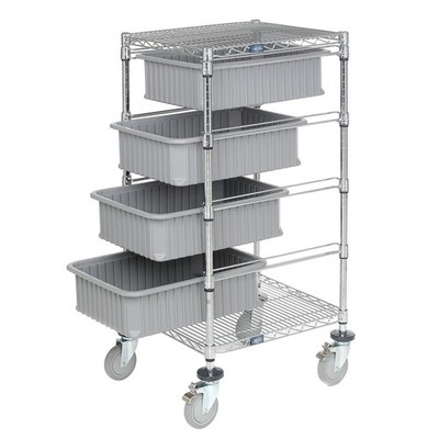 Wire Cart With (4) 6''H Gray Grid Containers 21'' x 24'' x 45''