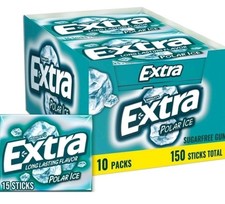EXTRA Polar Ice Sugarfree Gum, 15 Sticks Pack of 10