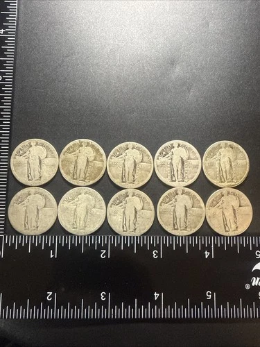 Lot of 10- Standing Liberty Quarters Dateless 90% Silver