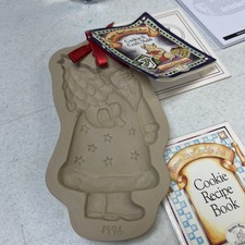 Old Fashion Vintage 1996 Santa Brown Torba Art Clay Cookie Stamp z broszurą z przepisem