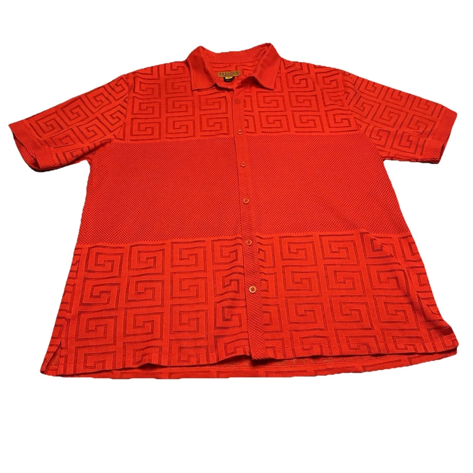 Prestige Original Red Knit Button Up Shirt Mens 3XL Geometric Cutouts Short Slv - Image 4 of 4
