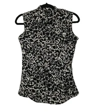 East 5th Blouse Womens Small Top Black White Sleeveless Mock Neck Shirt