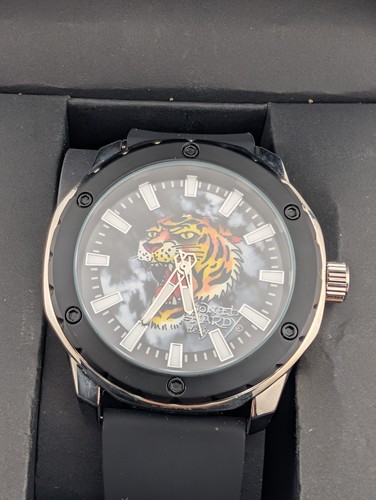 Ed Hardy Tiger Watch Men 47mm Case Black Silicone Band w/ Box- New ...