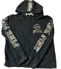 Victoria s Secret Pink Black Hoodie Sequin Bling 1/4 Zip Sweatshirt Hoodie Med