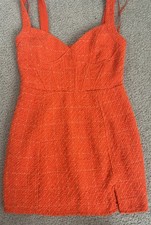 Women's Sleeveless Corset Top Tweed Orange Mini Dress 90s Vintage Lux Vibe Sz M