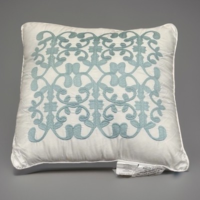 Embroidered White Teal Moroccan Trellis Square Pillow Geometric Pattern New