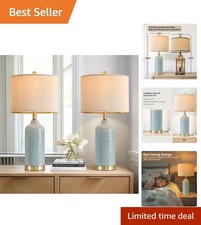 24.25" Modern Ceramic Blue Table Lamps Set of 2 for Living Room Bedroom