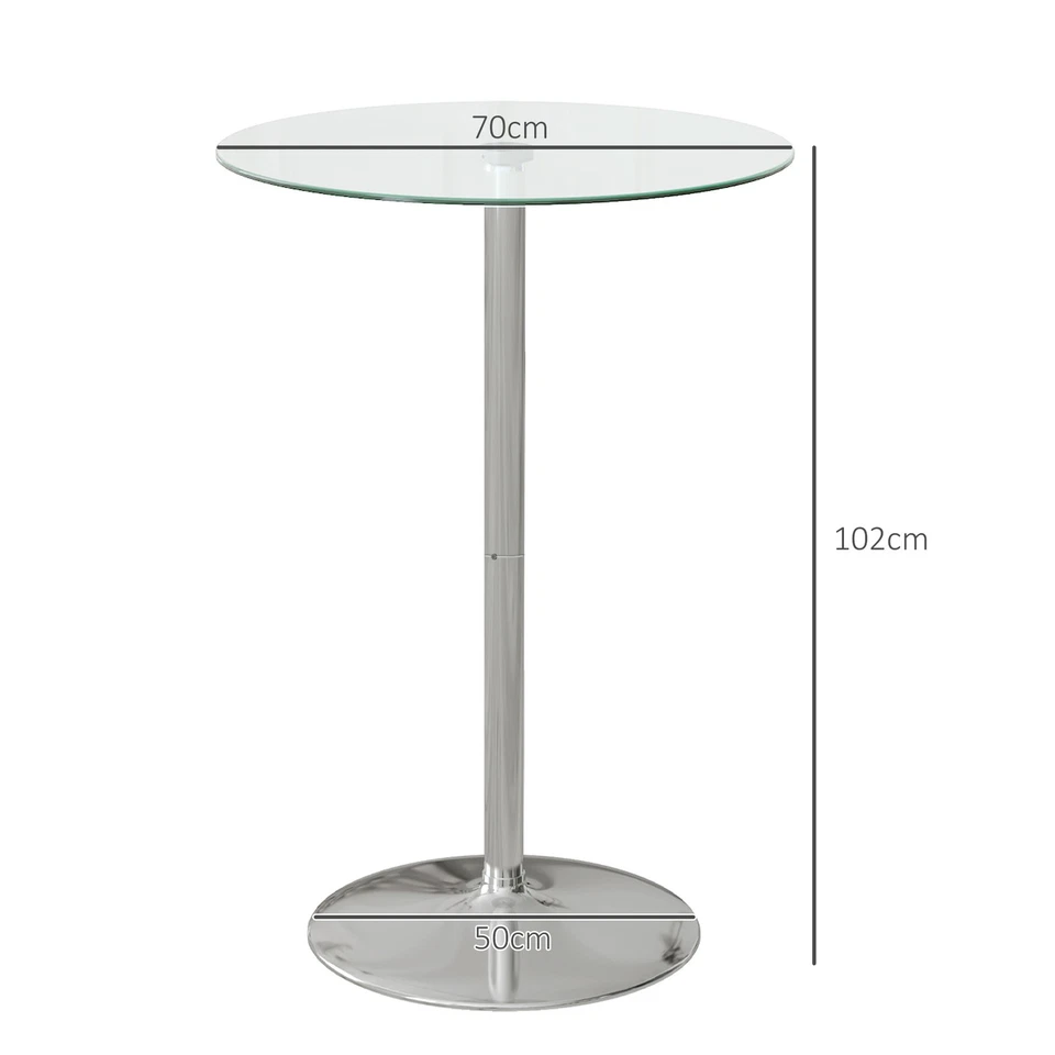 HOMCOM Tavolo Bar Alto Rotondo Moderno in Vetro e Acciaio Ø70x102cm Trasparente - Immagine 4 di 4