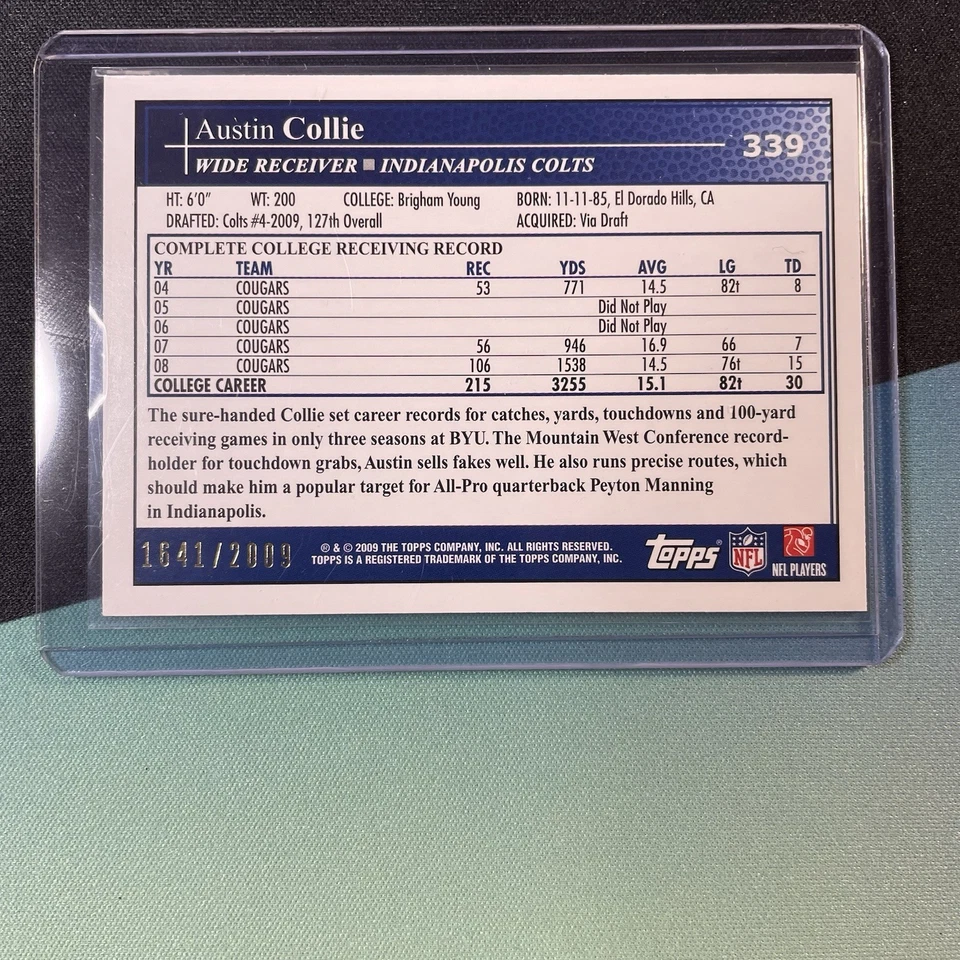 2009 Topps - Austin Collie #339 Gold /2009 (RC) (Indianapolis Colts) - Image 2 of 4