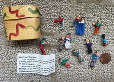 Vintage Set of 12 Guatemalan Handmade Worry Dolls With Box