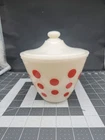 Vintage Anchor Hocking Fire King Glass Grease Jar Ivory With Red Polka Dots