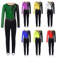 Girl's Color Block Ballet Dance Bodysuit One Piece Unitard Full Romper Leotards
