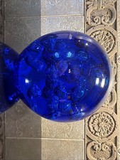 Art Glass Sphere Paperweight Blue Bubbles Sphere Orb 4.5"