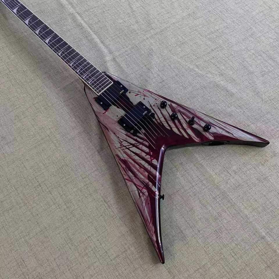 Flying V Electric Guitar Solid Body Black accessories 24 frets Artistic Guitar - Image 3 of 4