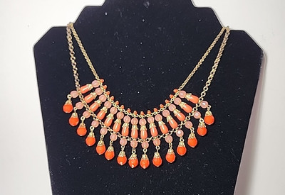 Robert Rose Halskette orange Perlen klobig Latz 16'' -18'' Damen Statement Schmuck