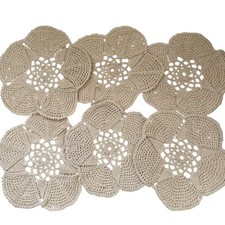 Vtg Handmade Crochet Doily Set Star Flower Motif Lace Table Mats 11" Lot of 6