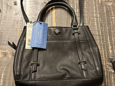 Simply Vera Vera Wang Black Satchel Top Handle Bag, Magnetic, Pockets, Silver
