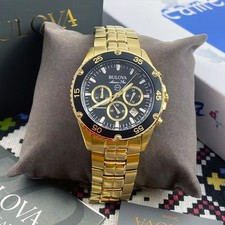 Bulova Marine Star Men's 98B406 Black/Gold Dial Chronograph Quartz Watch 41.5mm