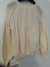 Damen Strickpullover Zopfmuster Creme XL Rund...