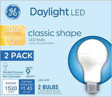 LED Light Bulbs, 100 Watt, Daylight, A19 2 Pack 