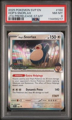 PSA 8 Hop's Snorlax Jtg Prerelease-Staff 184 2025 Pokemon SVP